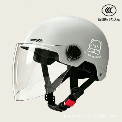 Motosiklet kaskı (dəbilqə) helmet, all-season safety helmet, adult - gray-transparent-long-mirror-silver-white-bear