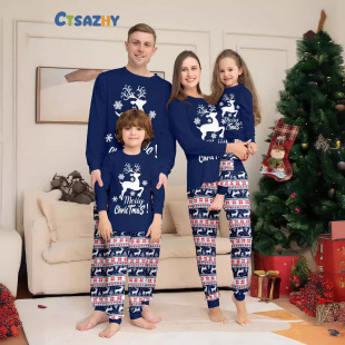 Cross-Border Amazon Deer Letter Print Christmas Family Suit Holiday Cartoon Pattern Home Clothes Ins Hot Style