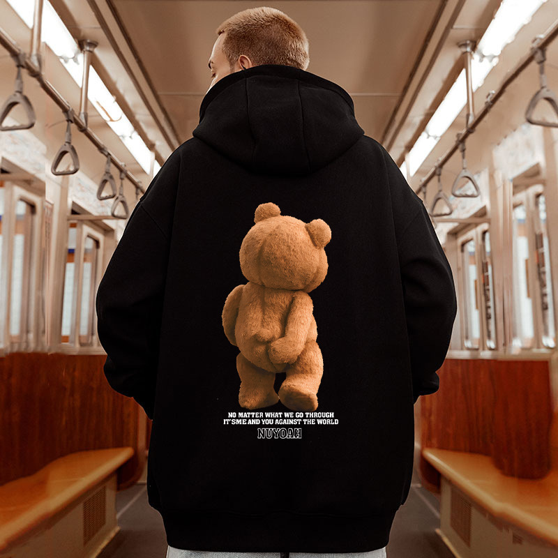 American fashion brand bear hooded sweater men's ins trendy top plus size plus size fleece-lined loose hoodie 8XL American fashion brand bear hooded sweater men's ins trendy top plus size plus size fleece-lined loose hoodie 8XL