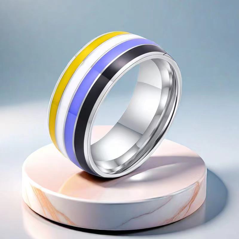 7g Weight Rings Classification 13, 6 Ring Size 1 Piece Quantity Daily Occasion Titanium Steel Material Rainbow Pattern All Seasons Season Couple Gender Plating Design Vintage Style Style Wholesale Jewelry Vintage Style Rainbow Titanium Steel Plating Rings