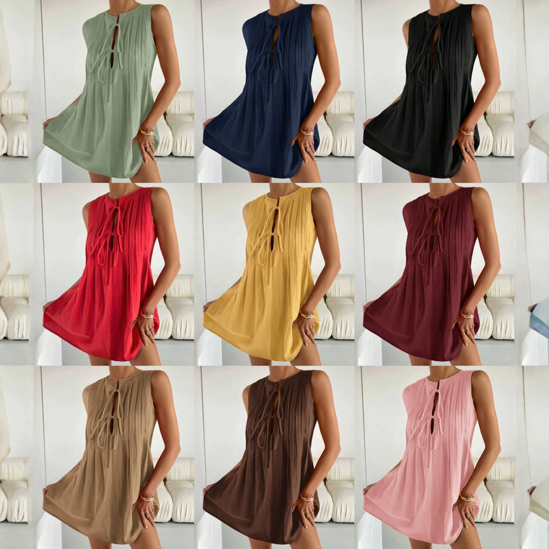 European and American Cross-Border Fashion 2026 Summer New Style Cross-Border European and American Women's Clothing with Front Tie Straps, Discounted Sleeveless Short Dress