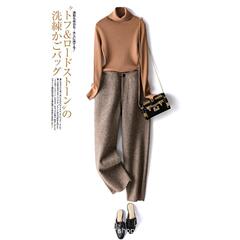 毛はタバコの管のズボンの女性の春秋のゆったりしている梨の形の体つきのまっすぐな筒のスーツのズボンの高い腰のカジュアルな小さい足の9分の大根のズボンです。