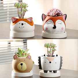 跨境一件代发多肉花盆陶瓷卡通可爱动物个性多肉植物小盆组合套装