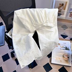 自留爆金推奨自由な風高級感刺繍白色綿麻広脚ズボン女子夏レジャーズボン