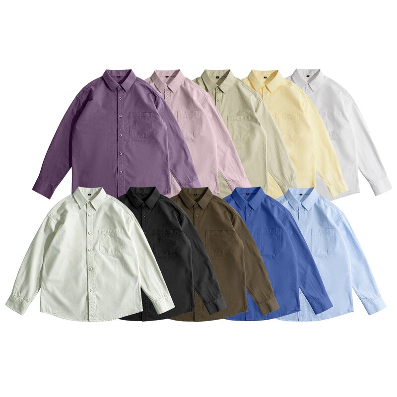 190g high-quality Japanese-style work shirt for men, pure cotton long-sleeve casual shirt for layering, American retro outerwear
