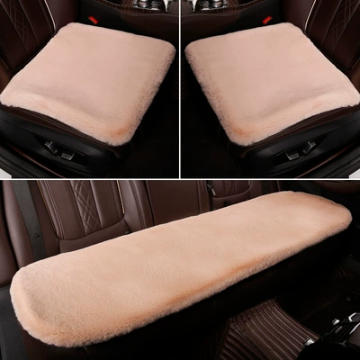 Thickened Car Seat Cushion, Wool pad - complete-car-three-piece-set-bean-paste-color