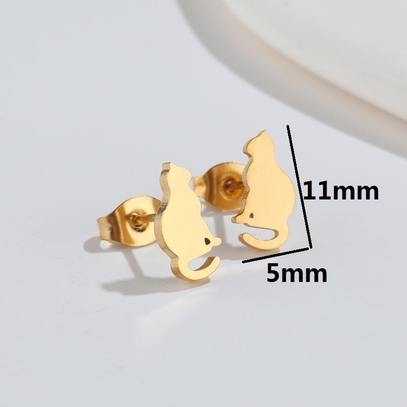 Fashion Cat Titanium Steel Plating Ear Studs 1 Pair display picture 2