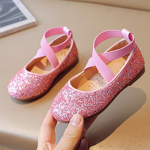 Korean style sequined rhinestone girls' princess shoes cross strap children's Roman shoes leather shoes little girl crystal shoes