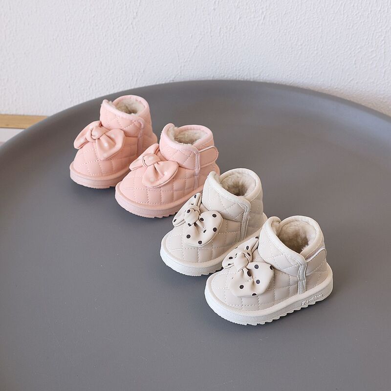 Girls' Winter Boots, Girls' Snow Boots, Winter Comfortable Princess Cotton Shoes, Fleece-Lined Girls' Shoes, New Thickeneded Cotton Shoes with Bows