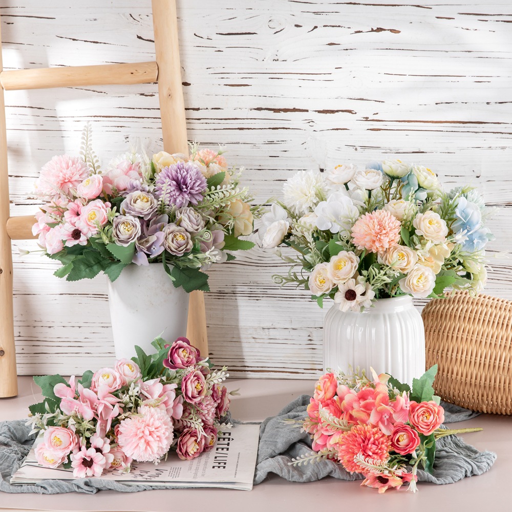 INS Style Step Sunny Tea Rose Dandelion Bouquet Artificial Flower Manufacturer Home Decor Cross-border Wedding Celebration Artificial Flower MW95001