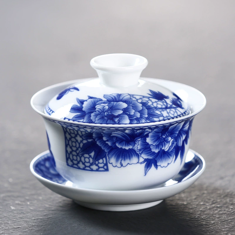 Tea cup, big blue and white ceramic tea set, hand painting