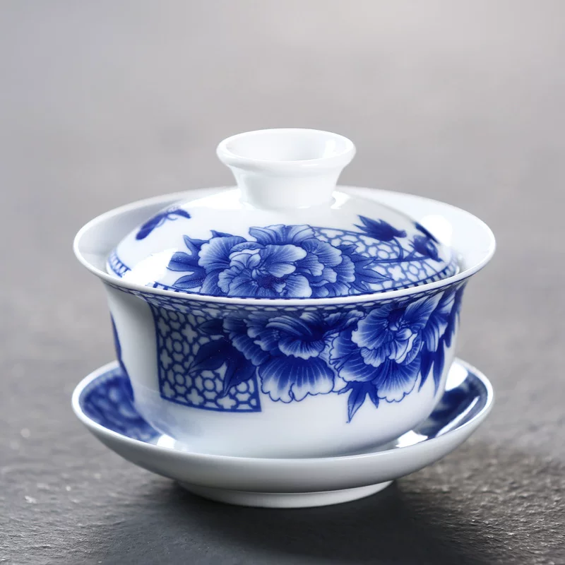 Tea cup, big blue and white ceramic tea set, hand painting