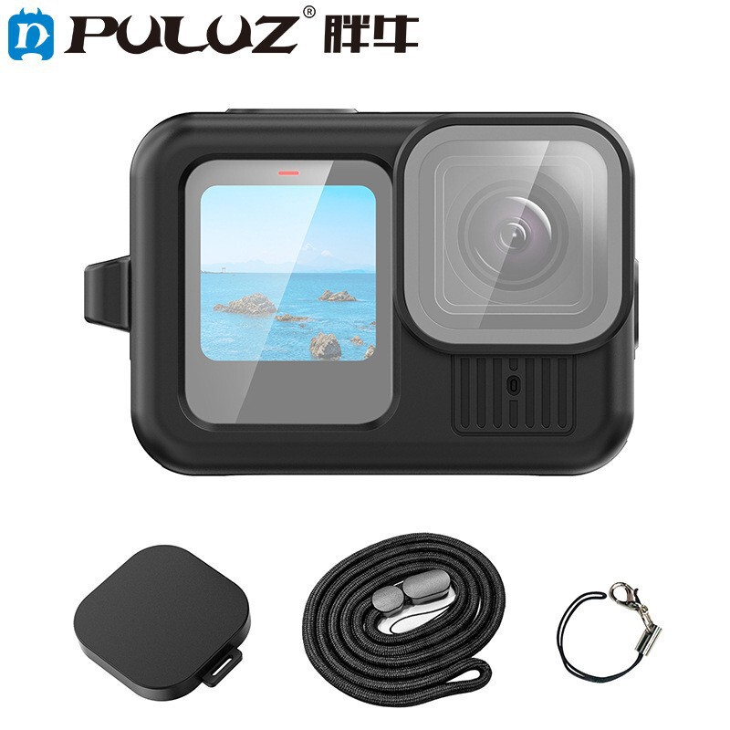Puluz Fat Cow Silicone Protective Case with Hand Strap and Lens Cap for Gopro Hero13 Black Camera
