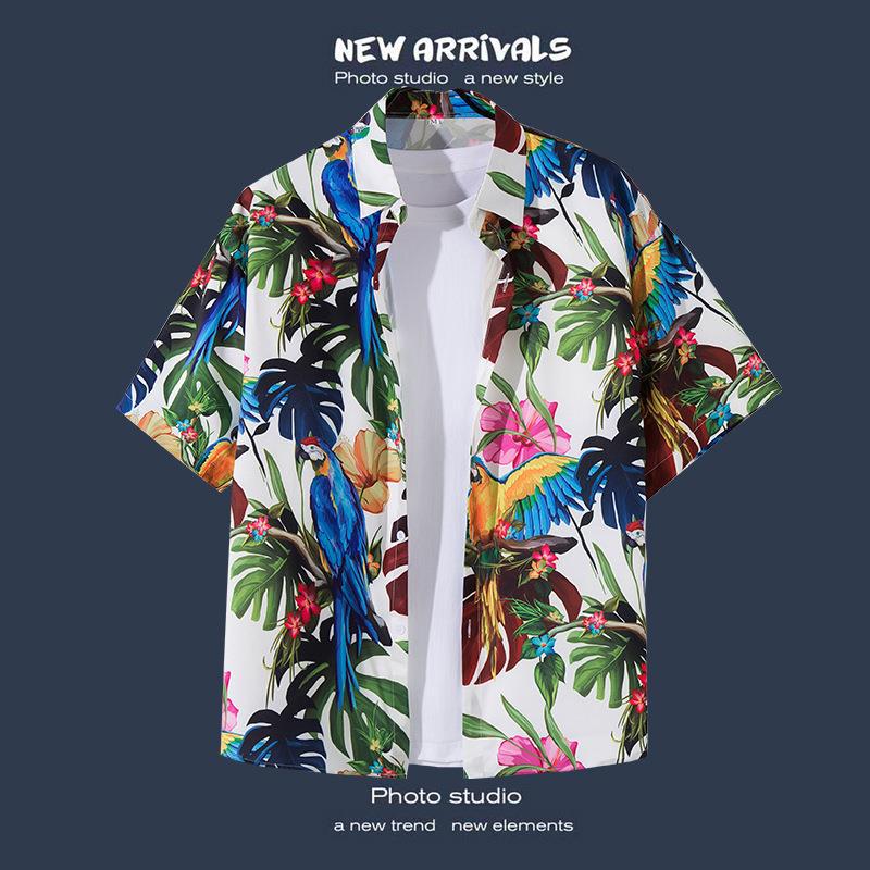 Camisas de manga corta estilo Hong Kong para hombres y mujeres, camisas florales de manga tres cuartos holgadas y delgadas de verano para playa hawaiana