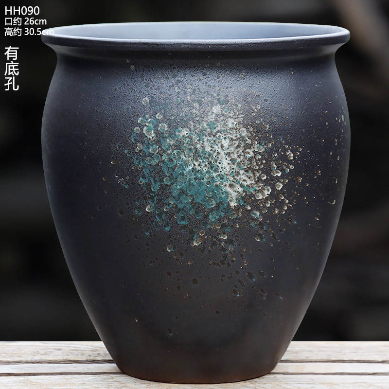 大口径植木鉢、大型家庭用リビングルーム盆栽、金のなる木鉢、通気性のある陶器の植木鉢|undefined