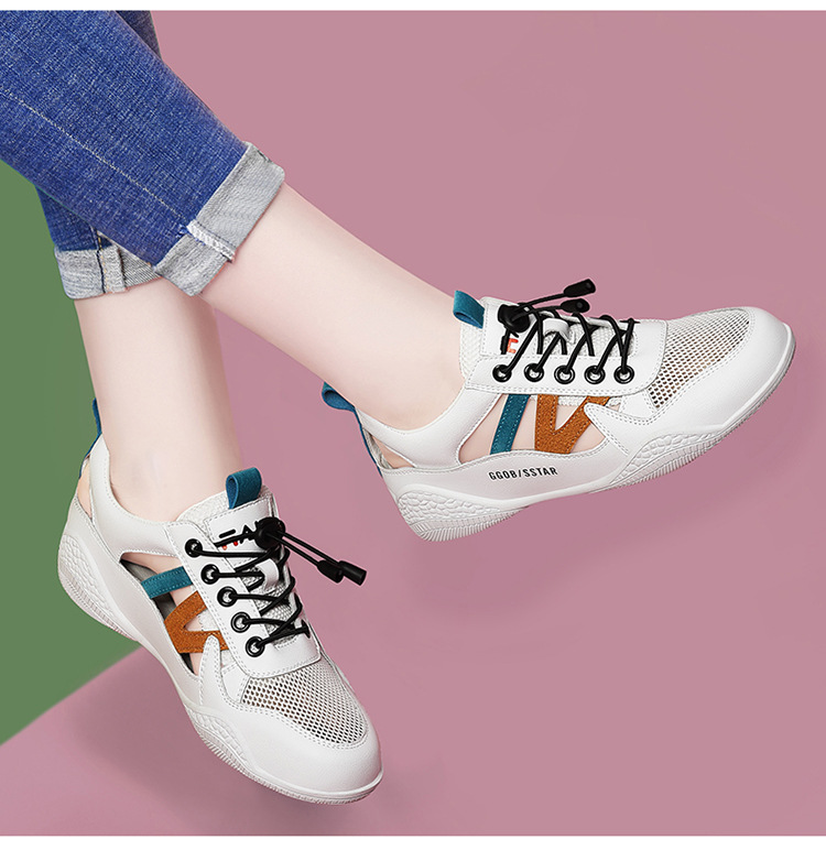 Giày sneaker nữ da thật lỗ thoáng khí đế phẳng nhẹ mùa hè 2025 — Màu xanh lá cây (1061), B5-05=giá trị thông số Kd, (cài 2), Màu trắng (1061), Trắng đen 1062 chi tiết 18