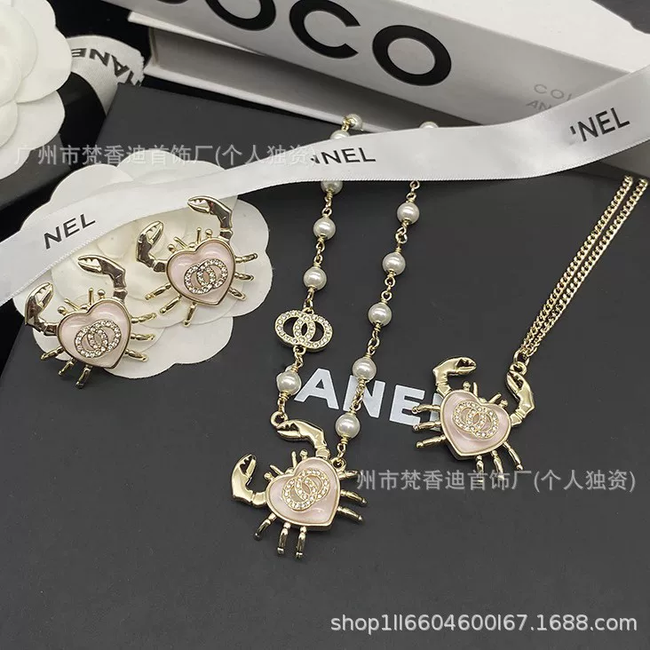 Marine necklace pearl, cute earrings, Chanel style, high-quality style, light luxury style
