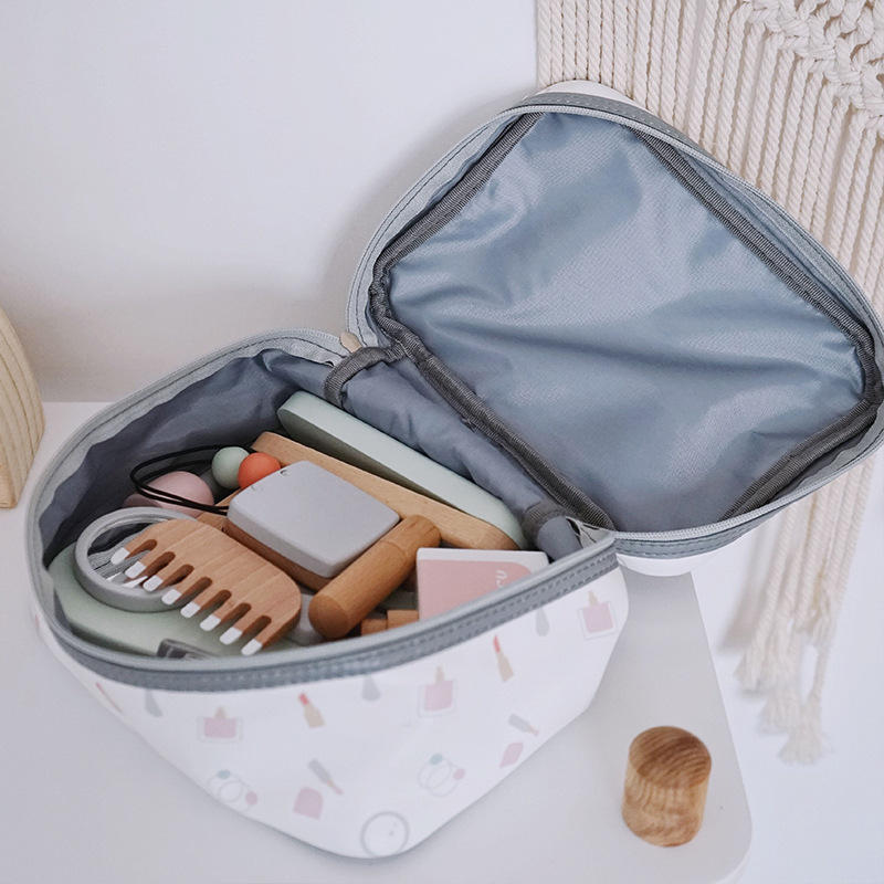 Bolsa de cosméticos de simulación de madera para niños Bolsa de peluquero juego de roles educación temprana padre-hijo bolso interactivo jugar juguetes de la casa