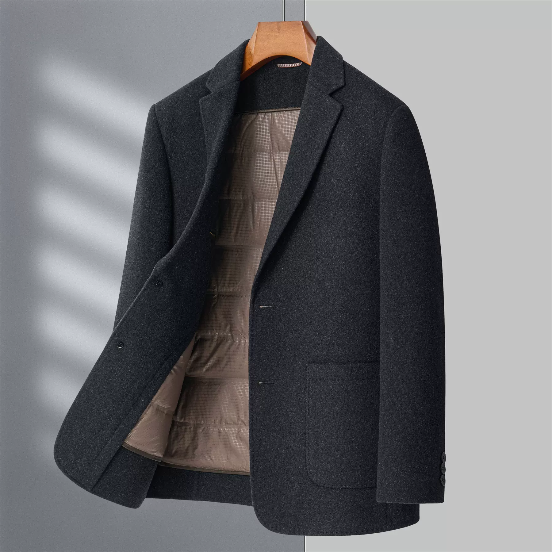 2025秋冬高端可拆卸加厚羽绒内胆商务休闲双面呢子西装外套男