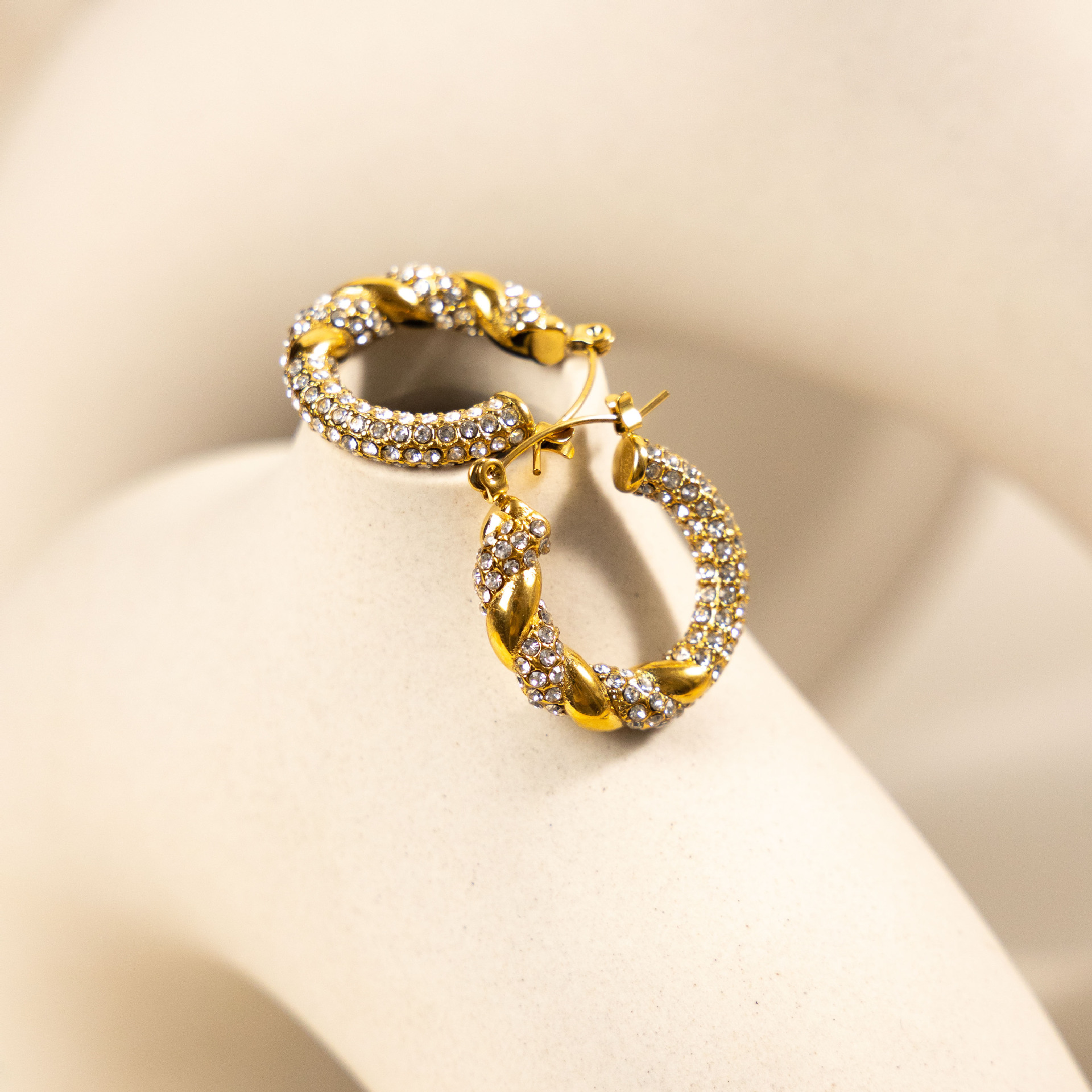 Tena Pendientes de acero inoxidable europeos y americanos Pendientes de acero inoxidable chapados en oro de 18k de alta calidad de lujo ligero, mujeres transfronterizas