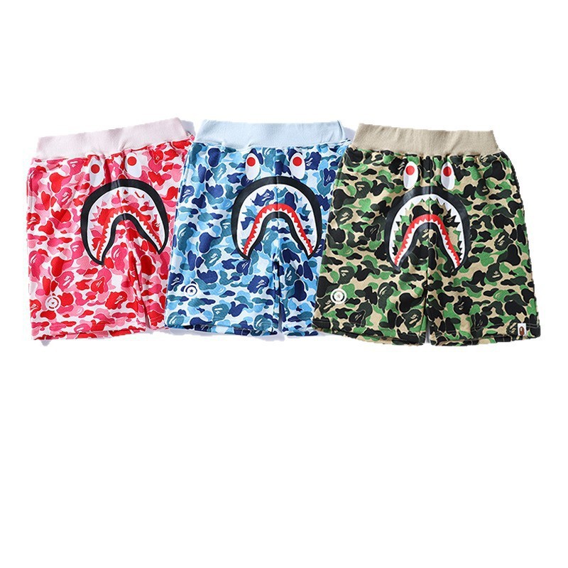 Cross-Border Export Wholesale Camouflage Letter Shark Shorts for Men and Teenagers Wgm Printed Five-Point Pants Straight Beach Pants
