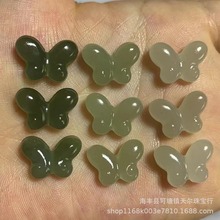 和田玉青海料 大号蝴蝶直通孔DIY配件小提溜挂件手链佛珠玉石批发