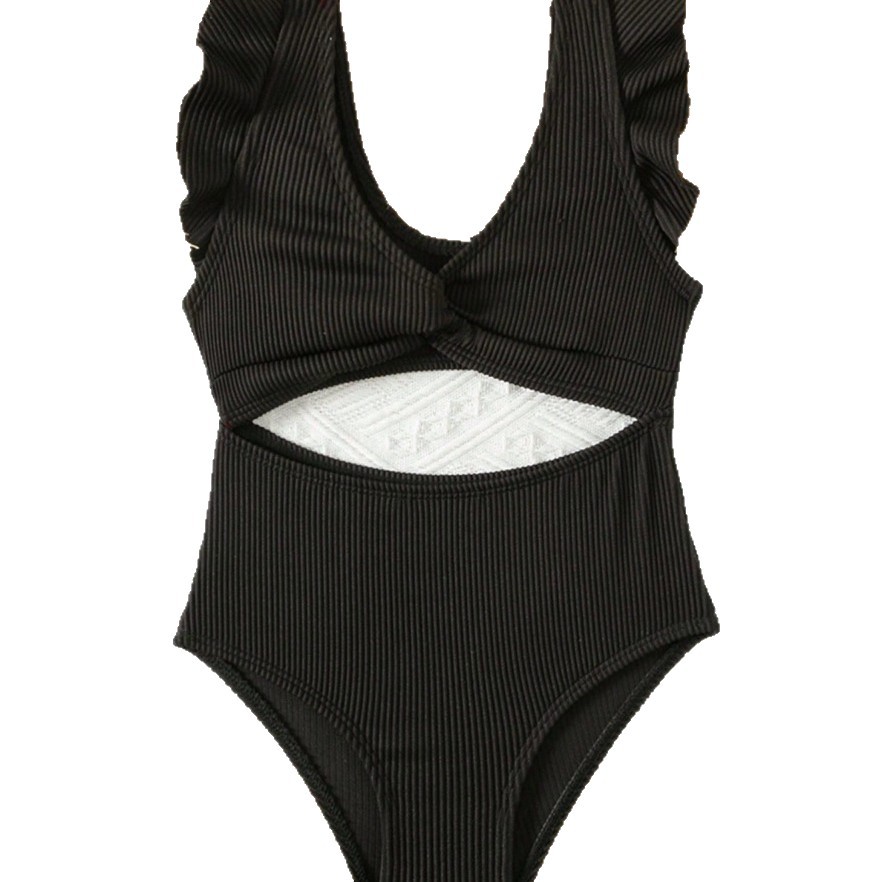 Einteiliger Badeanzug aus Spitze, einfarbig, für Damen und Kinder, aus Baumwoll-Polyester-Mischgewebe, ideal für Urlaub in heißen Quellen und Wassersport._voghion.com