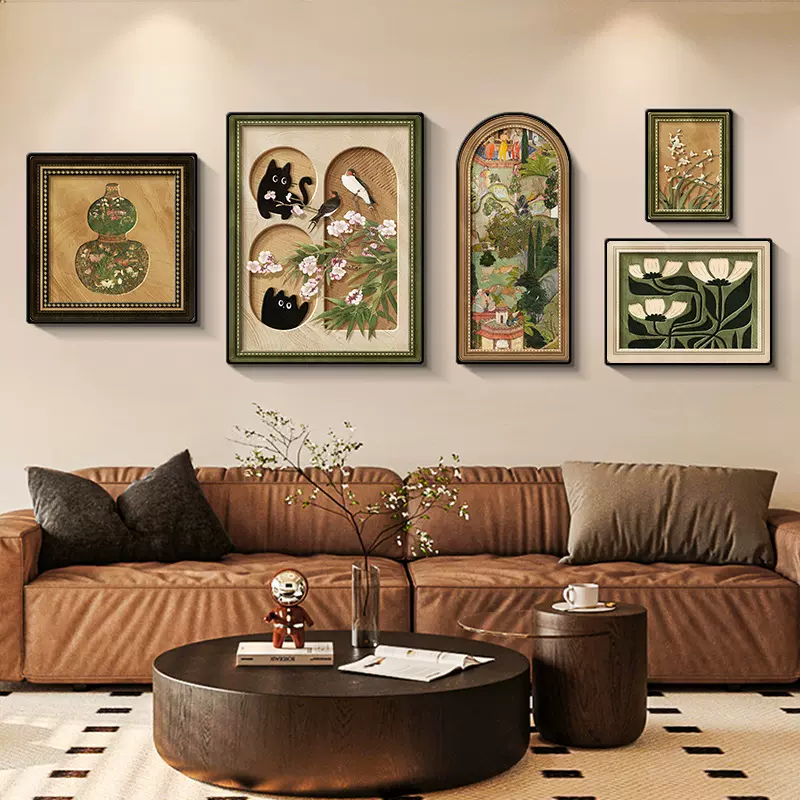 中古风客厅装饰画2025新款法式复古沙发背景墙挂画高级感艺术壁画