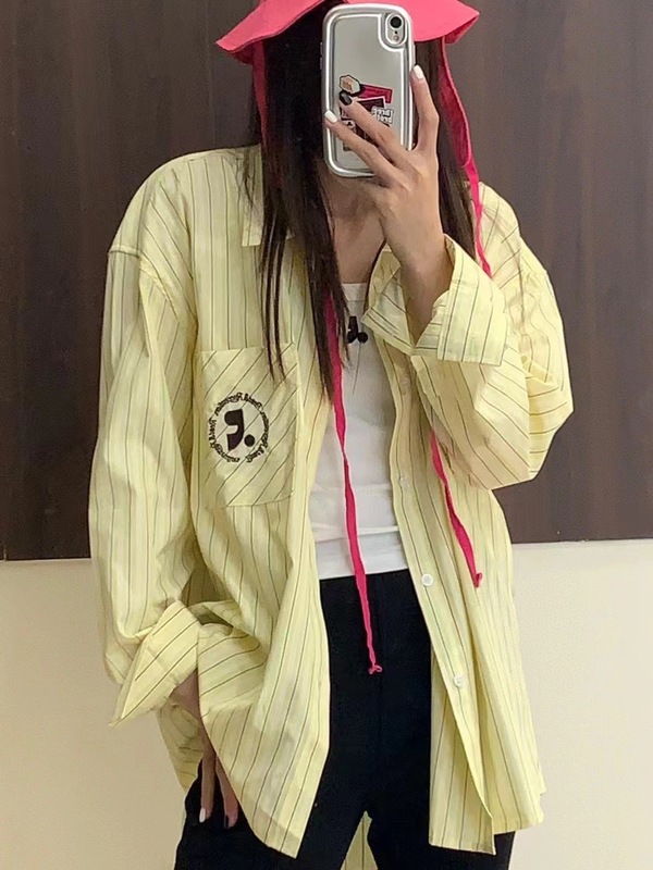 韓国の新しい RR 刺繍ストライプシャツ女性の RR ルーズカジュアル長袖シャツ日焼け止めジャケット夏の新しいスタイル|undefined