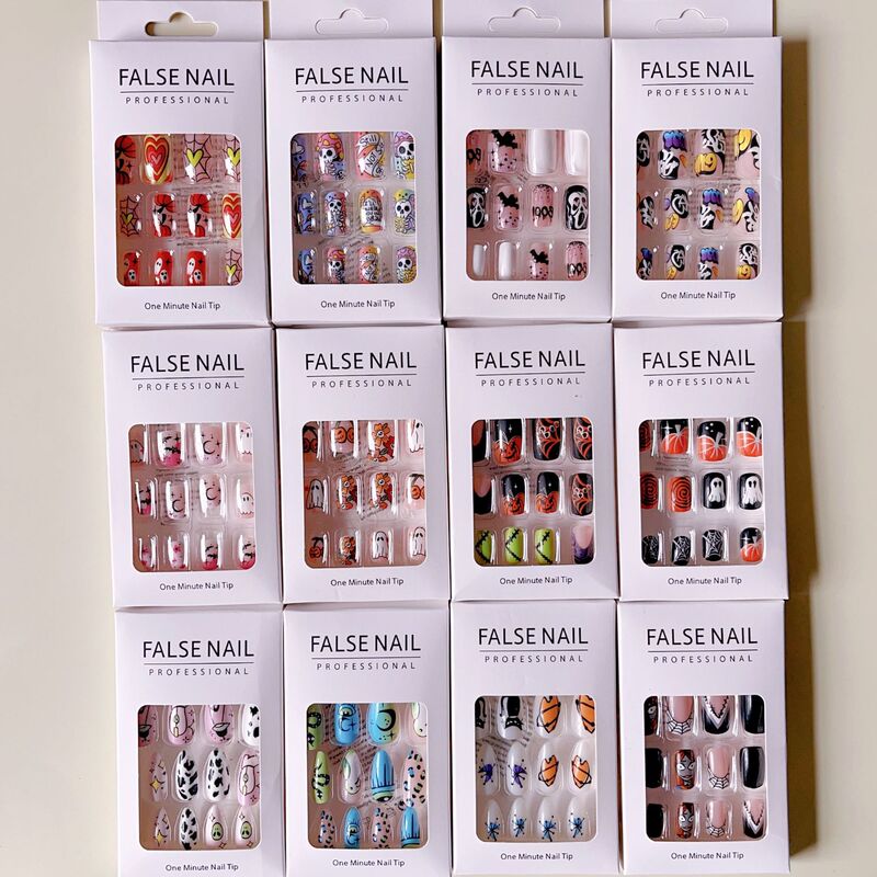 12-Piece Boxed Halloween Mixed-Pack African Wholesale Printed Multi-Color Nail Art Pieces Exclusively for African Cross-Border Sales