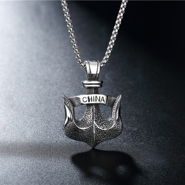 Collier pendentif ancre pour homme en acier inoxydable_voghion.com