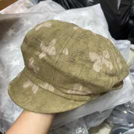日系文艺复古蝴蝶印花气质贝雷帽女2026秋季新款优雅百搭报童帽子