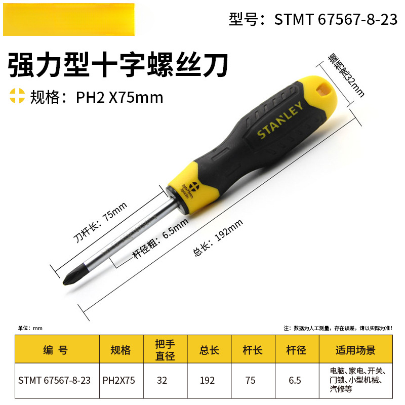 Stanley aluminio acero super duro cruzada destornillador conjunto de herramientas portátil doméstico desmontaje máquina de lote eléctrico