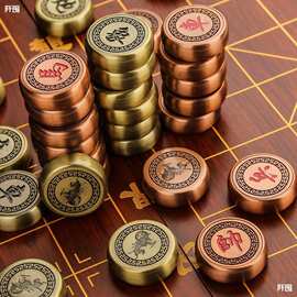源头工厂 大号象棋金属铜合金复古中国风木质折叠棋盘高档成人收
