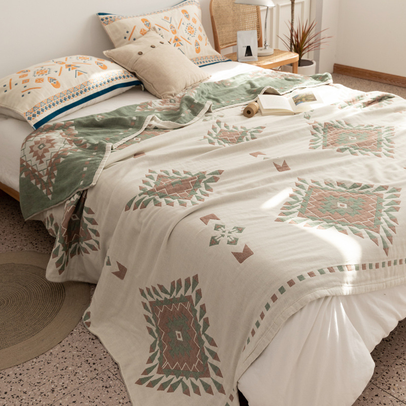 New Pure Cotton Four-Layer Gauze Towel Blanket Bohemian Cover Throw Blanket Napping Air Conditioner Blanket Summer Cooling Blanket Casual Throw Blanket 100% Cotton