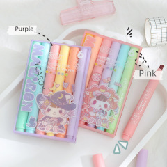 Cute Sanrio Fluorescent Pens 6-Pack Box, High-Quality Colorful Pens, Multifunctional Kluromi Girl Heart Fluorescent Pens