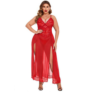 U 93139 Plus Size Mesh Split Pajamas ��a�W���_��˯�W����