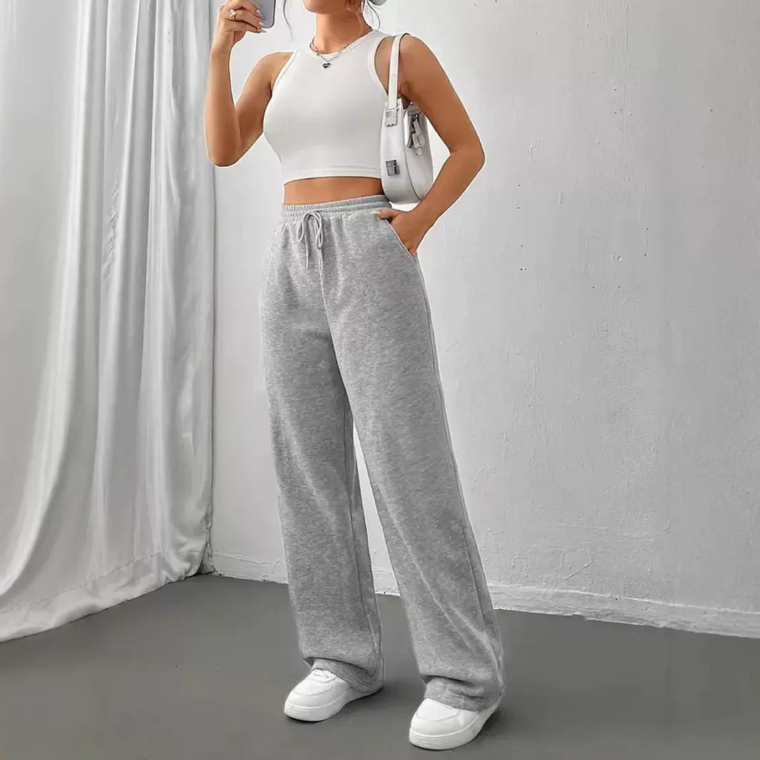 2024亚马逊欧美外贸秋冬季新款跨境女装宽松休闲加厚高腰运动卫裤