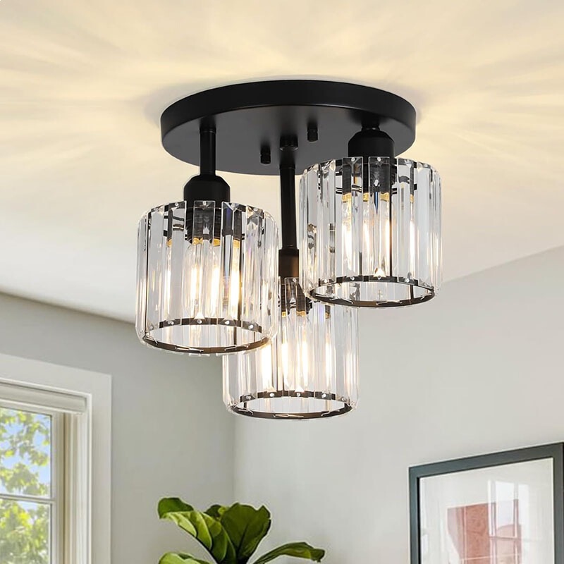 Modern Kitchen Ceiling Light Suitable for Corridors, Transparent Black with Lampshade, Entryway Bedroom Lighting with Crystal
