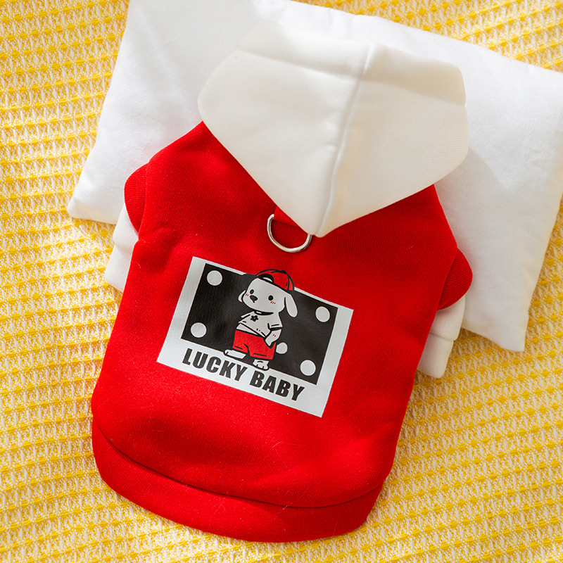 Color de contraste de empalme de la marea fresca de la corda de dibujo sudadera encapuchada dos patas de manga larga perros pequeños gatos mascotas ropa de perro al por mayor