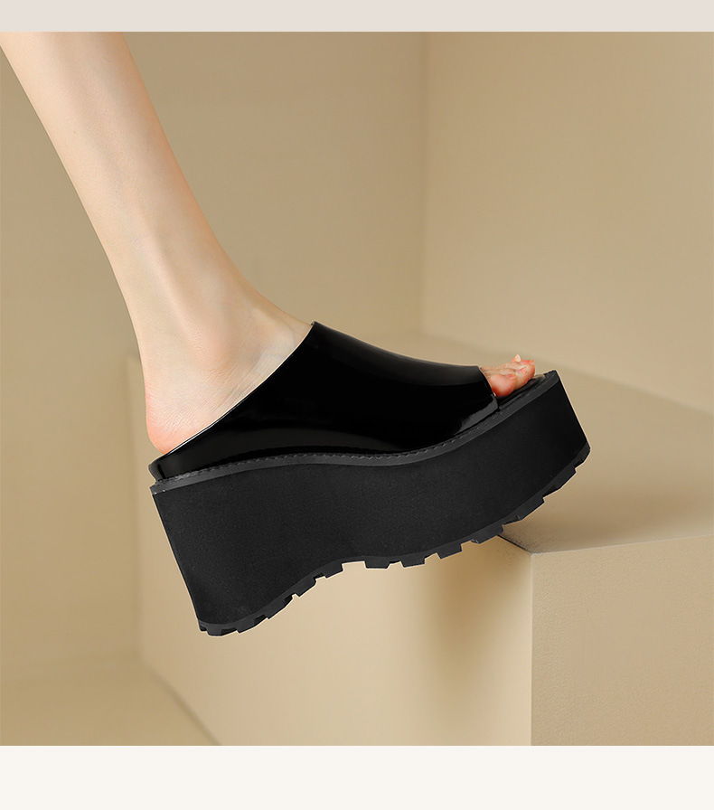 Dép sandal nữ xỏ ngón đế bệt da thật mũi hở phong cách tối giản — màu đen, màu vàng, bạc chi tiết 7