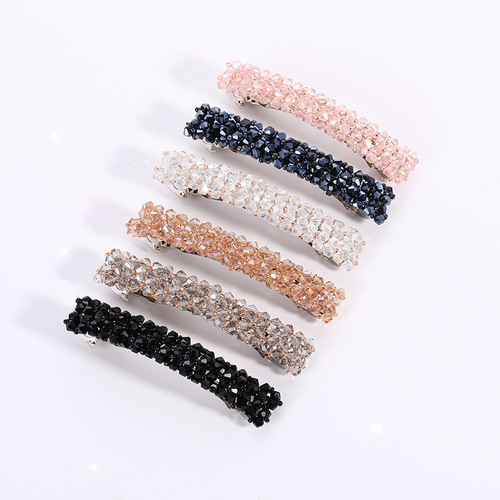 Korean ins simple crystal hairpin girl crystal fishing line braided spring clip internet celebrity trend headwear female side clip