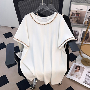 New Plus Size Slimming Look Loose Mid-Length Short-Sleeved T-Shirt for Women 200/300/350 Pounds 9118