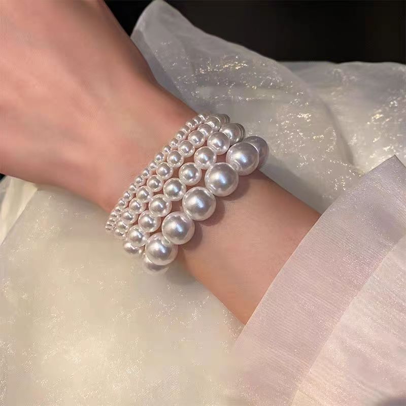 French-Style Retro Minimalist Glass Pearl Elastic Bracelet French Light Luxury Fashion Ins Daily Versatile Temperament Jewelry
