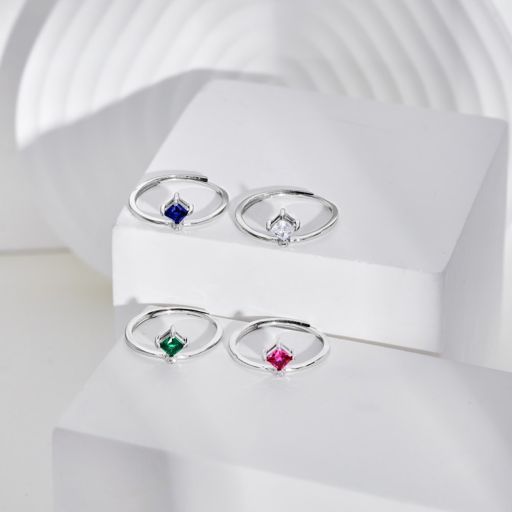 Fashion Rhombus Silver Plating Inlay Zircon Open Ring 1 Piece