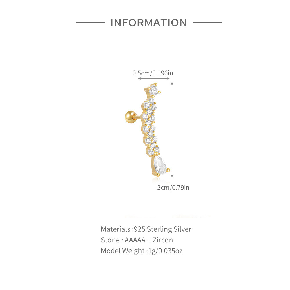 925 Sterling Silver Material 1 Piece 925 Sterling Silver Zircon Color Block Ear Studs