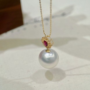 18K Gold Accessories Ruby ​​Pendant Oval Ruby ​​R0.25Ct with 12-13 Beads Accessories Without Chain Without Beads