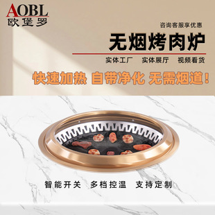 Oubuluo Smokeless Electric Barbecue Grill Restaurant Commercial Embedded Lower Smoke Purification Round Self-Service Golden Barbecue Grill