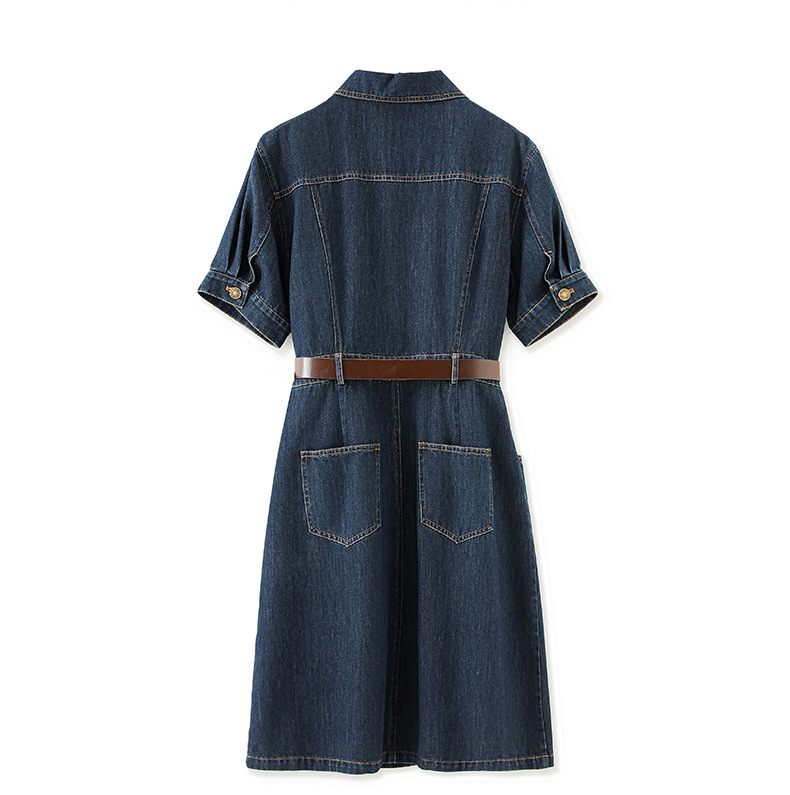 Váy denim nữ cổ ve phong cách Pháp retro Hồng Kông — Màu xanh lam chi tiết 11