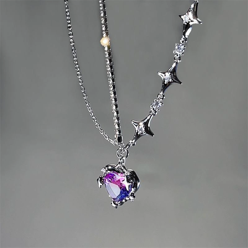 Кулон-цепочка сердце подвеска, стиль модной сумки-ключа, подвеска 8.2×5.5 см, цвета черный/розовый/градиент